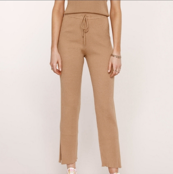 COPY - REVOLVE HEARTLOOM VERNA RIBBED KNIT PANTS IN CAMEL - Picture 2 of 7